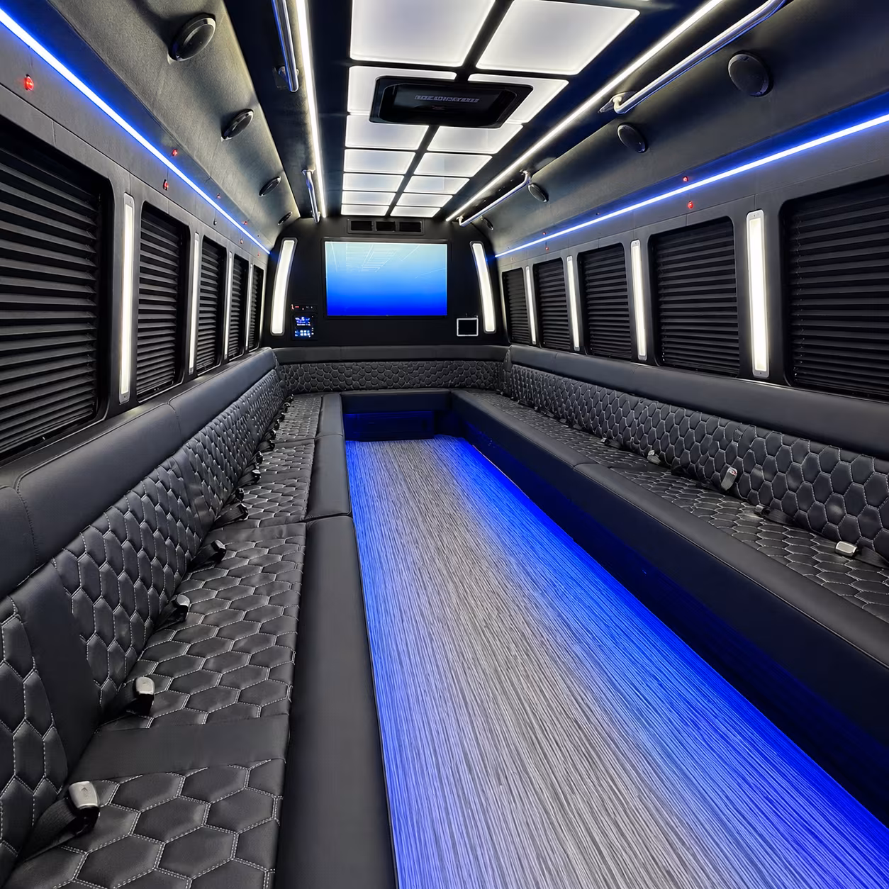gallatin 50 passenger party bus inside